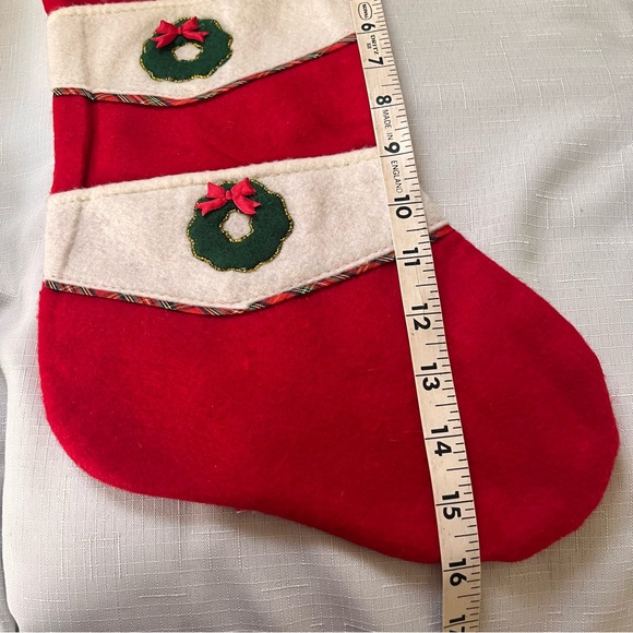 NWT Vintage Christmas Stocking with three pockets Felt Holiday Decor - Picture 6 of 11